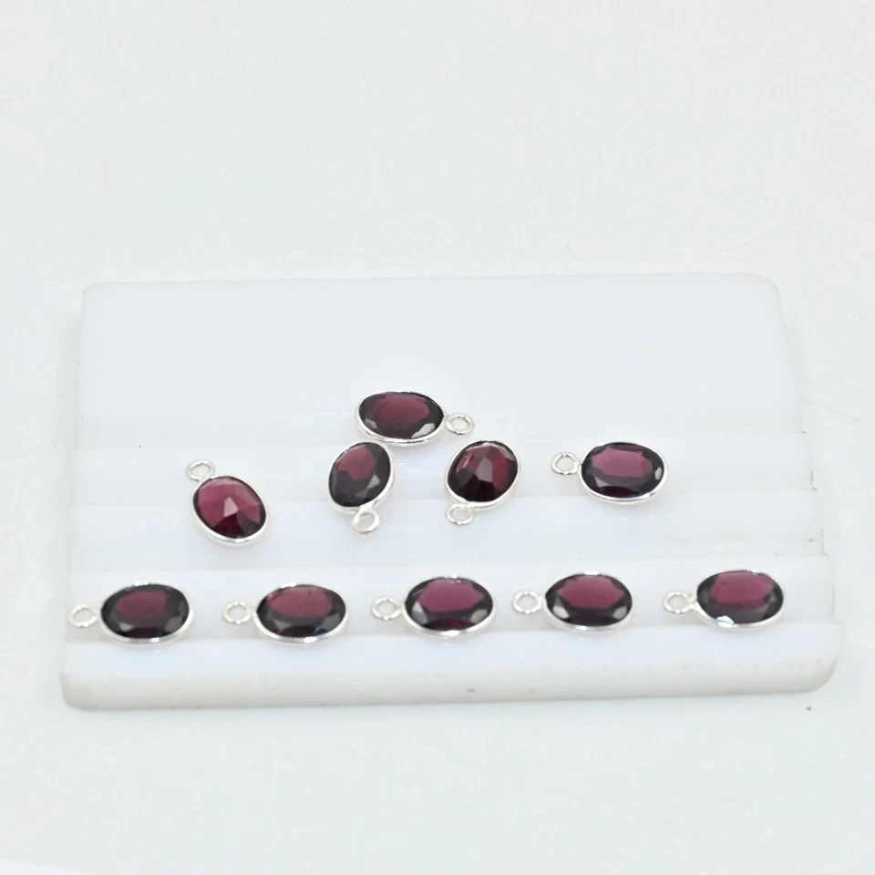 Bisel briolette ovalado granate conector único, piedra preciosa natural con joya de plata Foto 3 de 4