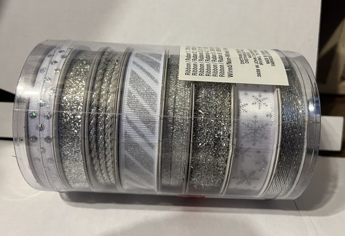 8 x 5 ft Ribbons. Total 40 Ft. Silver Glitter Christmas Anniversary Wedding - Picture 2 of 5