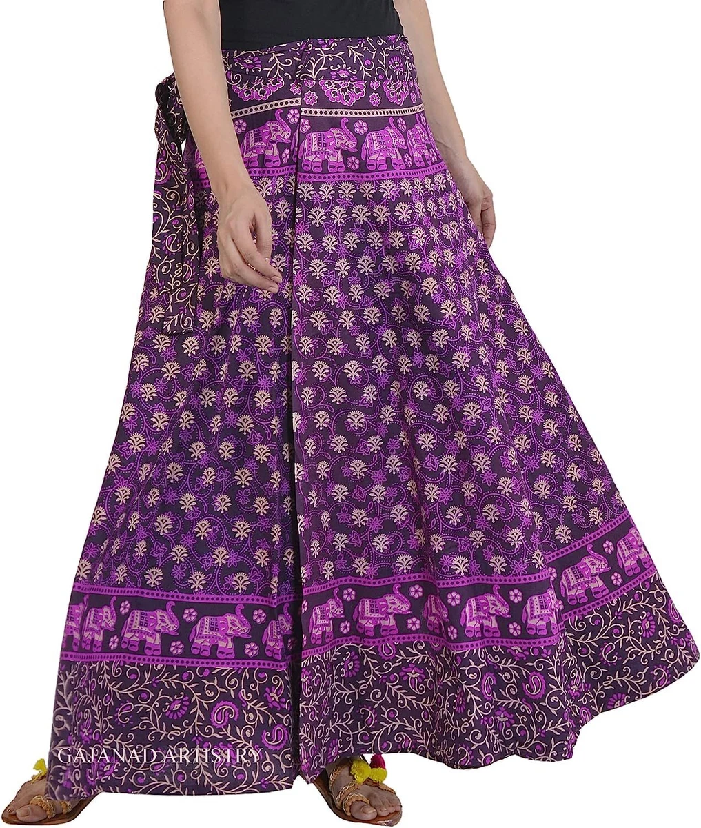Womens Handmade 100% Cotton Indian Paisley Maxi Wrap Skirt A-Line