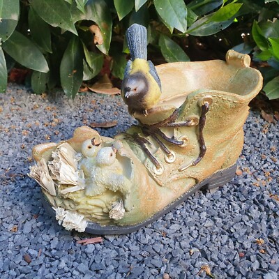 Gartenfigur Pflanzschuh mit Vogel zum bepflanzen 13 cm - Deko Blumentopf