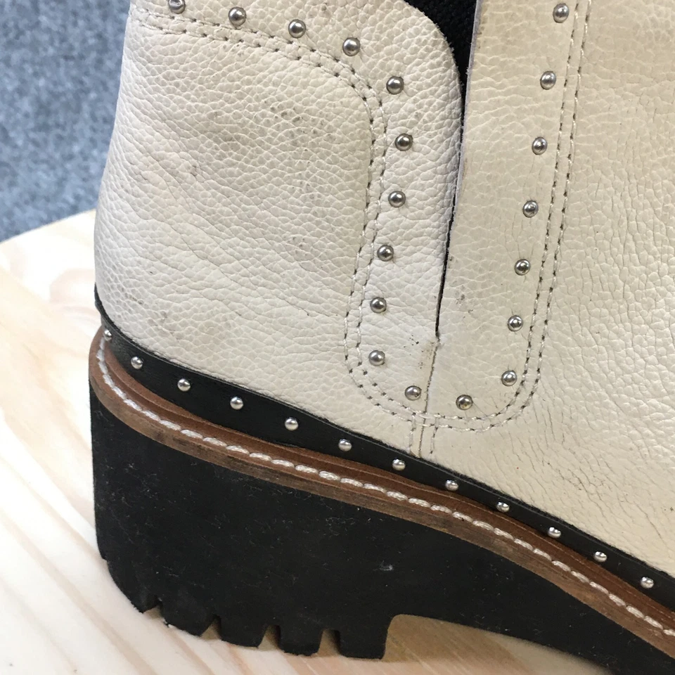 Dolce Vita Botas Mujer 7.5 Huey Tachonado Pull On Botín Cuero Blanco Tacones Foto 3 de 4