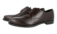 LUXURY PRADA DERBY BUSINESS SHOES 2EC049 BROWN LEATHER NEW US 8.5 EU 41,5 42
