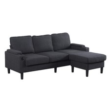 Modern L-Shaped Upholstered Combo Sofa 3 Seat Sofa with Storage Ottoman and USB