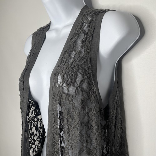 Vocal Gray Faux Suede Lace High Low Open Front Vest Size M - Picture 6 of 8