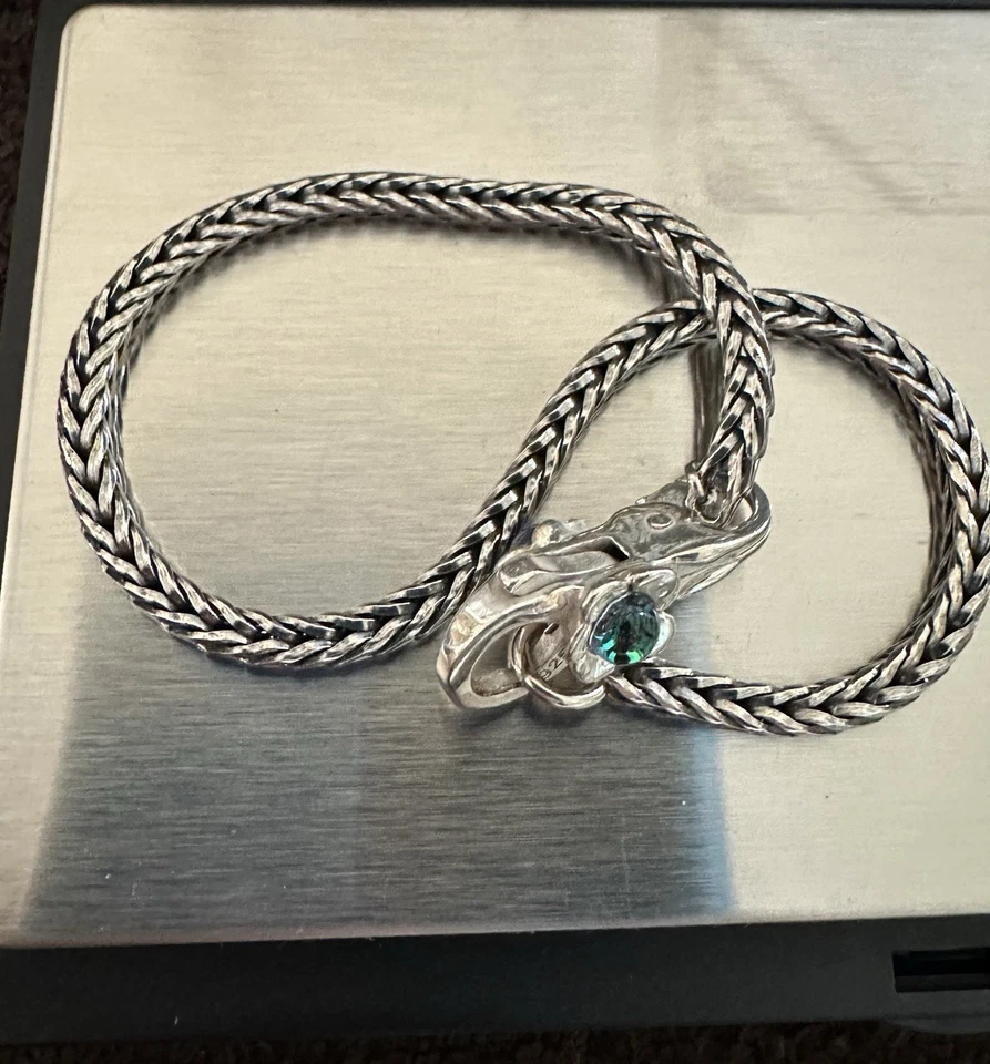 Brazalete de cadena Trollbeads de plata de ley 925 LAA vintage + broche de piedra Foto 2 de 4