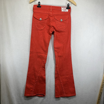 True Religion Girls Joey Jeans 12 Rope Stitch Y2K Flap Pocket Fade Red FLAWS