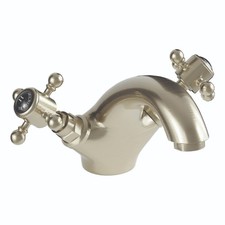 Traditional Twin Handle Basin Mixer Tap Brushed Nickel Inc Waste WRAS Brass