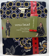 Vera Bradley Women's 2-Piece Notch Collar Pajama Set Blue Floral Womens Size M