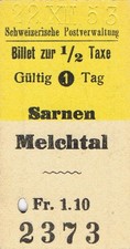 Railway tickets Switzerland Post bus Sarnen to Melchtal half fare single 1953