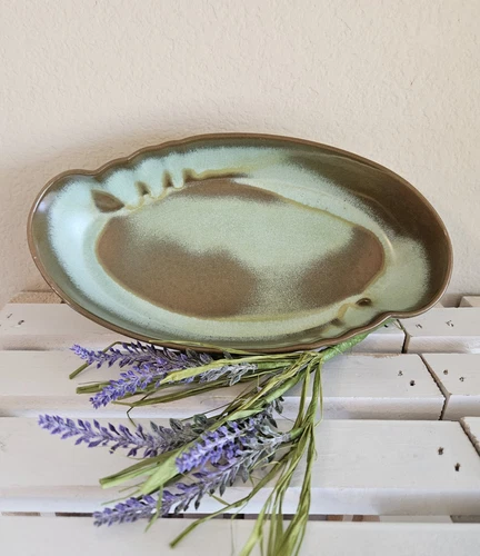 Vintage Frankoma Pottery Plainsman Green 205 Oval Serving Bowl Dish