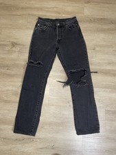 Levis Black 501 Women  s Sz 25 Jeans Straight Button Fly Denim Distressed