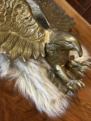Large Cast Brass American USA Bald Eagle Sculpture Vintage Statue 26” Wingspan