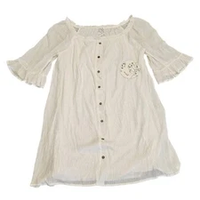 Naif Dress Women Medium White Button Up Prairie Half Flutter Sleeve Ruffle New