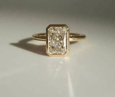 2CT Radiant Cut Lab Created Diamond Bezel Engagement Ring 14k Yellow Gold Plated