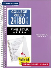 Five Star Spiral Notebook, 2 Subject, College Ruled Paper, 6" x 9-1/2", 80 Sheet