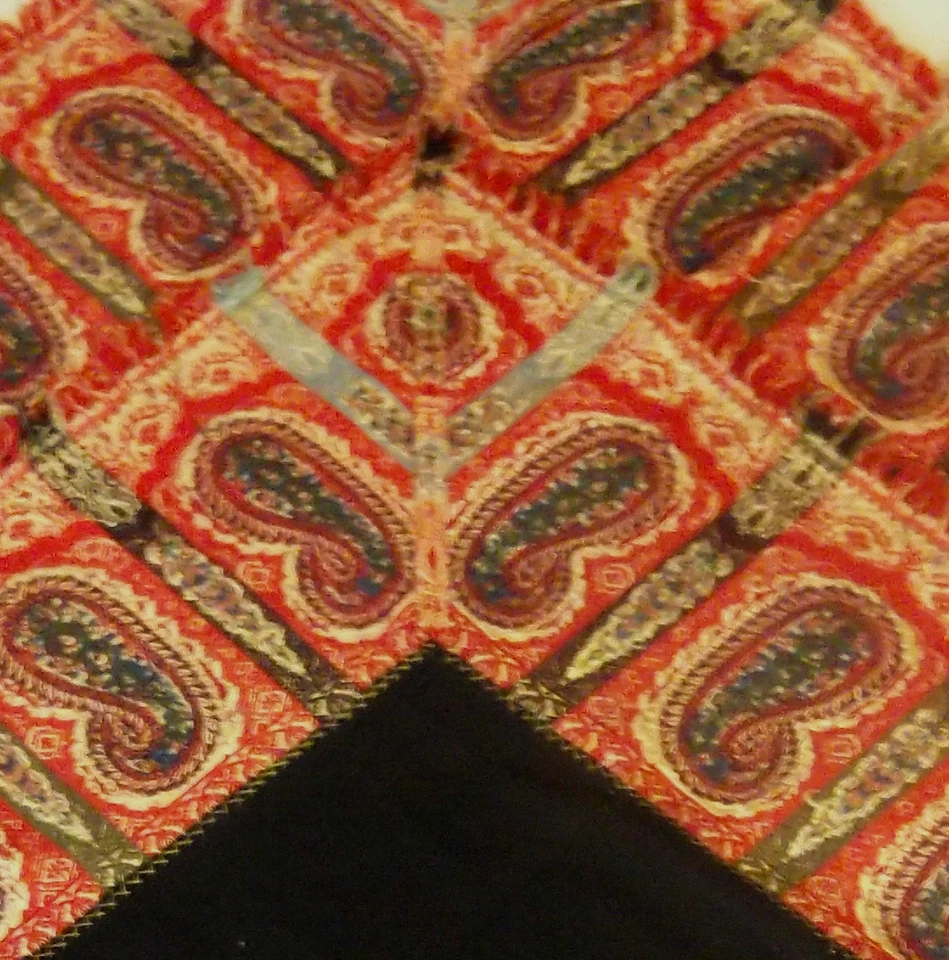 Châle en cachemire Napoléon III – XIXe siècle – noir rouge or – textile ancien - Photo 3/4