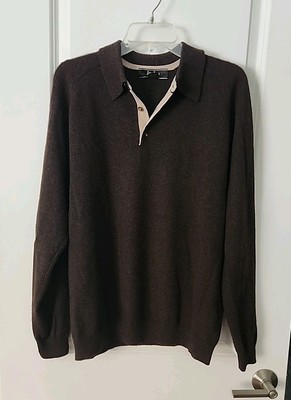 Neiman Marcus Men's Cloud 100% Cashmere Sweater L MINT Chocolate Brown Two Tone