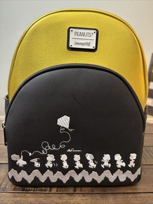Loungefly Peanuts 75th Anniversary Snoopy & Friends Mini Backpack Bag Gold Black