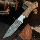9.0" Bushcraft Camping Damascus Handmade Full Tang Sheep Horn Handle + Sheath — photo 1