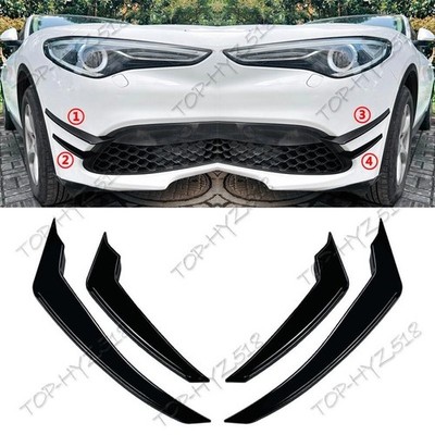 Fit Alfa Romeo Stelvio 2017-2025 Gloss Black Front Bumper Wind Knife Grille Trim