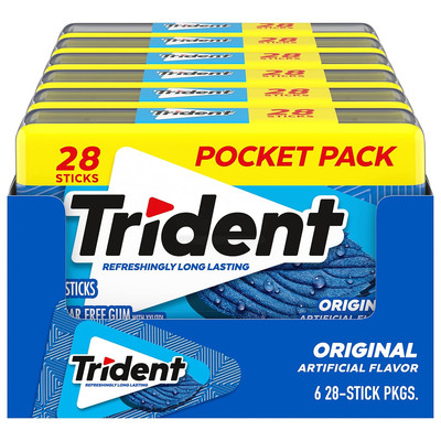 Trident Original Sugar Free Gum Pack Of 6 With 168 Individually Wrapped Pieces