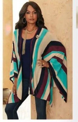 One Size PLUS Midnight Velvet Brown Tan Aqua Skye Button Southwest Cardigan