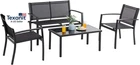4 Pieces Patio Furniture Sets,Outdoor Patio Conversation Sets with Glass Coffee