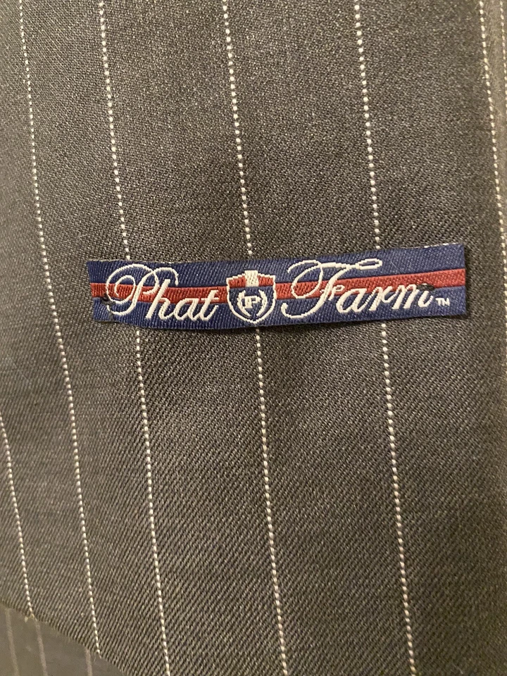 Traje Chaqueta Blazer Phat Farm Para Hombre 100% Lana Gris Oscuro 48R Rayas 4 Botones Foto 4 de 4