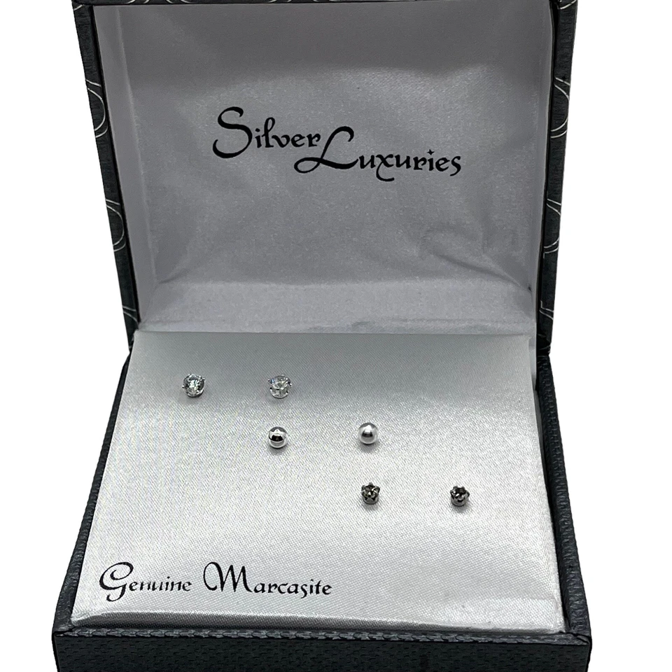 Juego de tres pendientes de plata de lujo marcasita chapados en plata nuevos en caja Foto 3 de 4