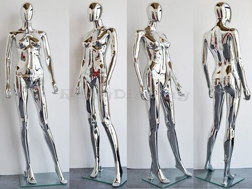 Female Chrome Plastic Unbreakable Mannequin Display Dress Form #PS-SF1SCEG - Picture 1 of 2