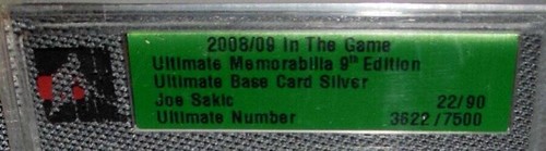 2008-09 In The Game Ultimate Memorabilia Base Card Silver Joe Sakic 3622/7500 - Picture 2 of 3