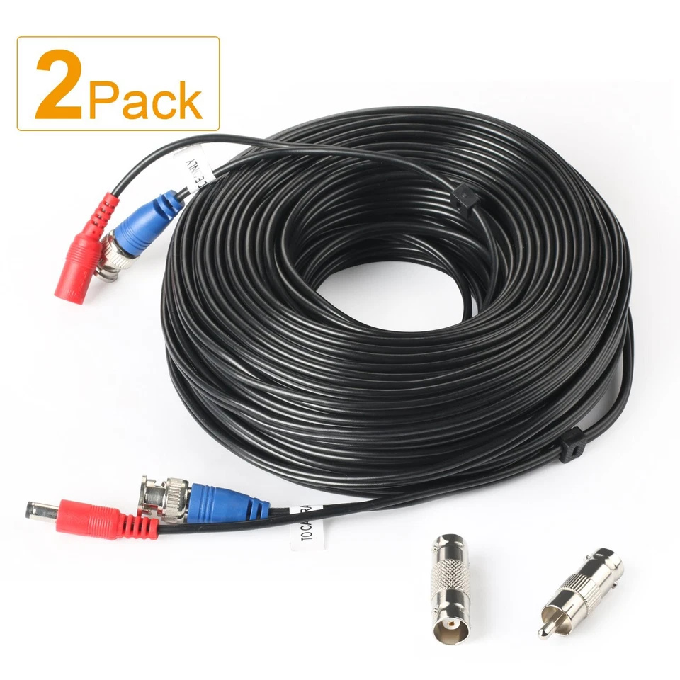 2Pack 100Feet BNC Vedio Power Cable Camera Video BNC Cable Wire Cord for Surv... - Image 2 of 4
