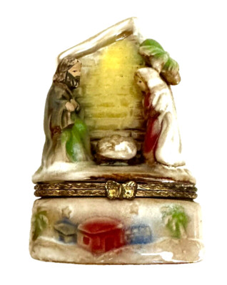 Nativity Xmas Trinket Box Hinged Ceramic