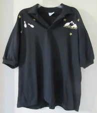 Fun Black Bowling Shirt Top w/ Stars Pins Ball Accents Womens sz XL