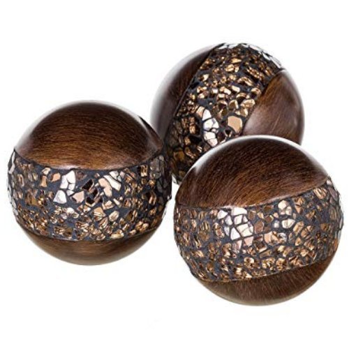 Walnut Decorative Orbs 3pc Set Holiday Dinner Table Center Piece
