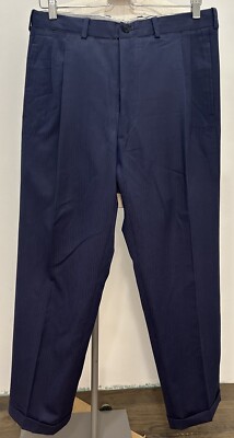 1950s Men's Navy Blue Suit Trousers Vintage Pleated Wool