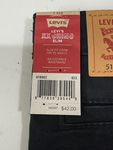 Levis Chino Pants Youth Boys 7 Reg 511 Slim Stretch Straight Black 23X21 - Picture 7 of 14