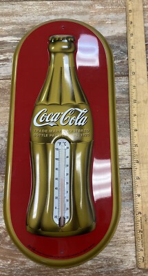 Vintage Metal Coca Cola Thermometer Classic Design License Repop 1990s 16  Works