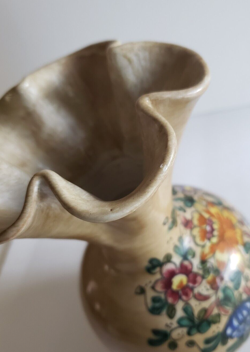 イタリア GUBBIO 花瓶 Vintage Brown Floral CAFF Gubbio Italy Ceramic Art Pottery