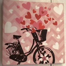 Bicycle with Pink Hearts Art Canvas