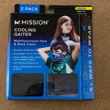 Mission Youth One Size Multifunctional Face Neck Cover Cooling Gaiter 2 Pack NWT