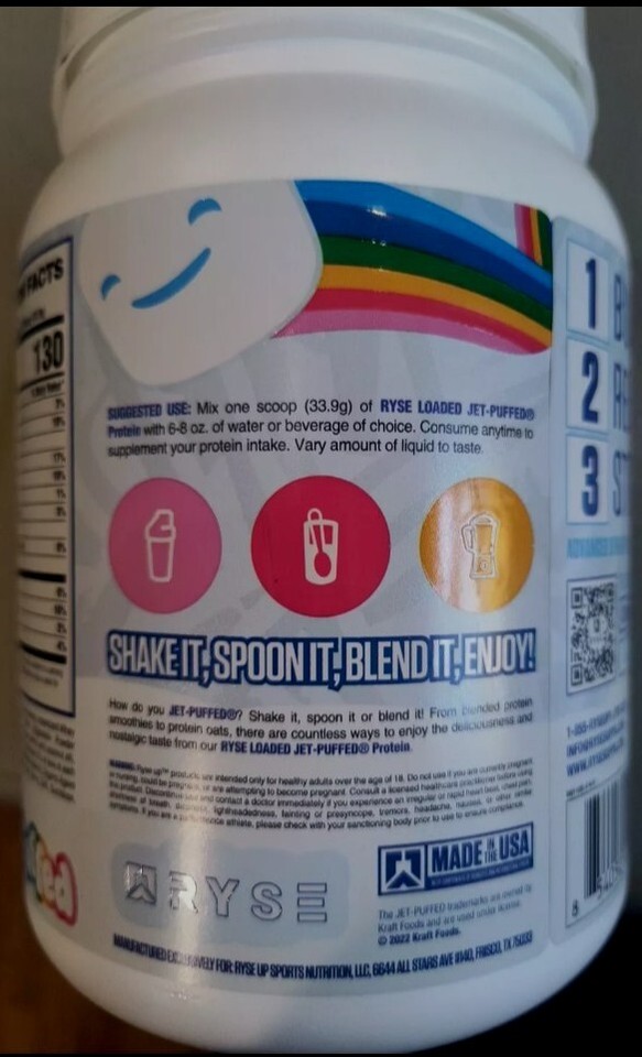 RYSE Loaded Protein Powder 20 servings 25g protein Jet Puffed