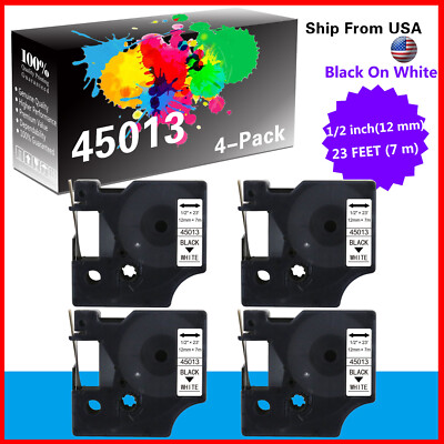 4PK Black on White D1 45013 Label Tape for DYMO LabelManager 210D 220P 260P 160