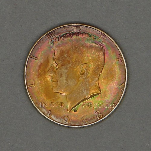 next RAINBOW TONED 40% Silver KENNEDY HALF Dollar 1968-D 50c Coin JFK from ALBUM - Picture 5 of 9