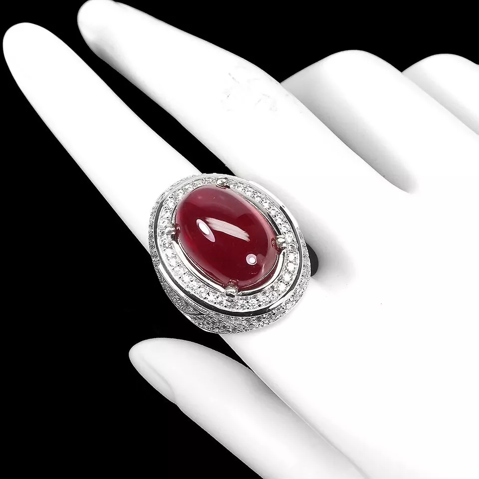 925 Sterling Silver Ring Oval Ruby 18x13mm Simulated Cz Gemstone jewelry Size 9 - Image 4 of 4