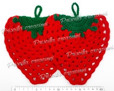 Coppia di presine cucina in lana fatte a mano all'uncinetto - Frutta Fragola