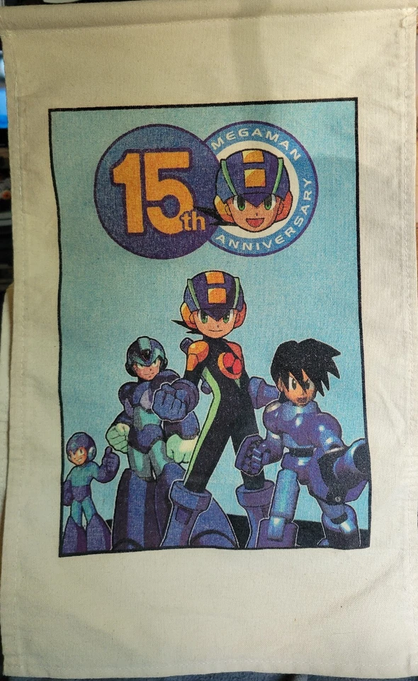 Mega Man 15 Aniversario Colgante Lienzo Impresión Banner Scroll Capcom 24x15 X nes Foto 3 de 4