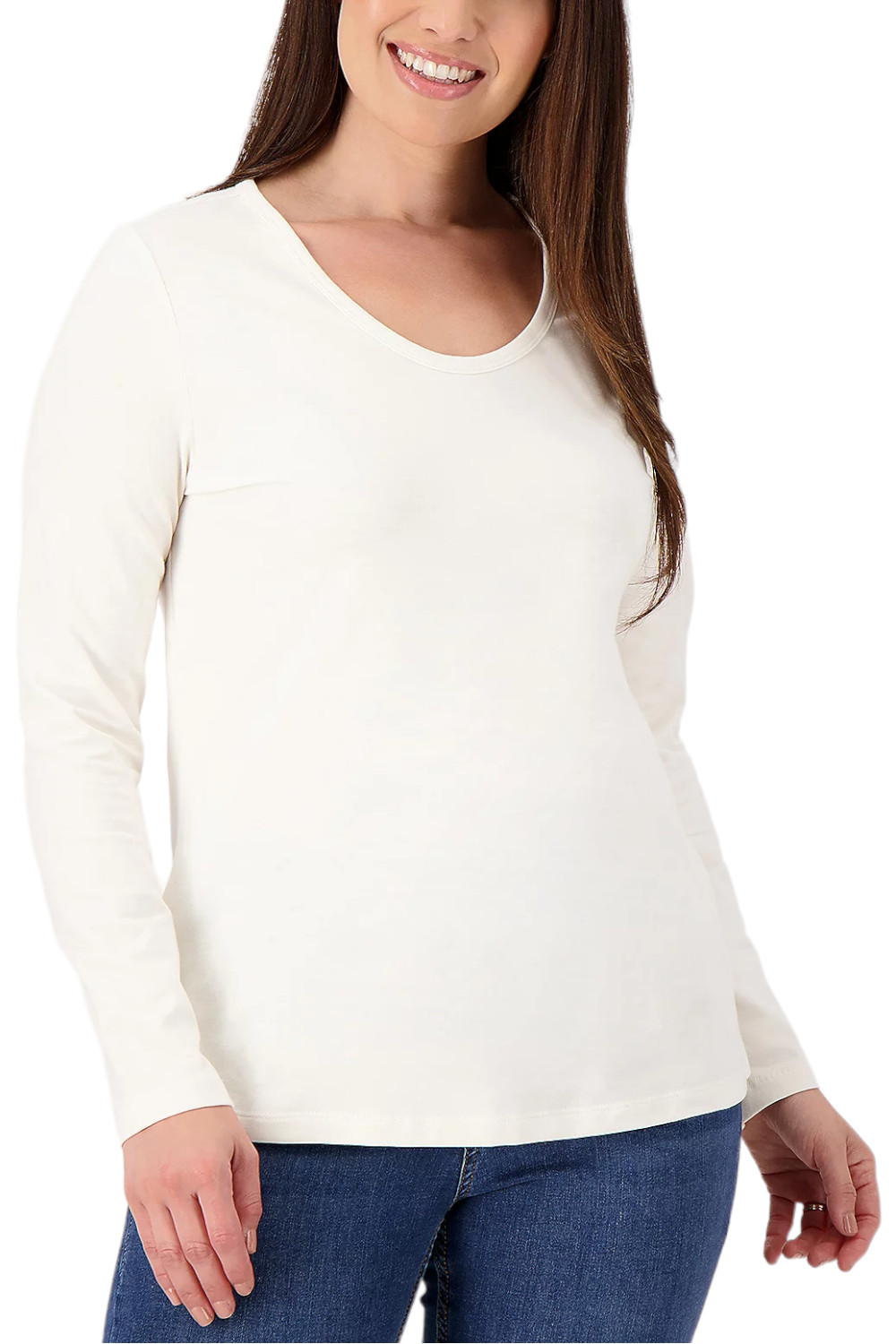 Топ из текстурированного трикотажа Denim & Co. С круглым вырезом и длинными рукавами Natural