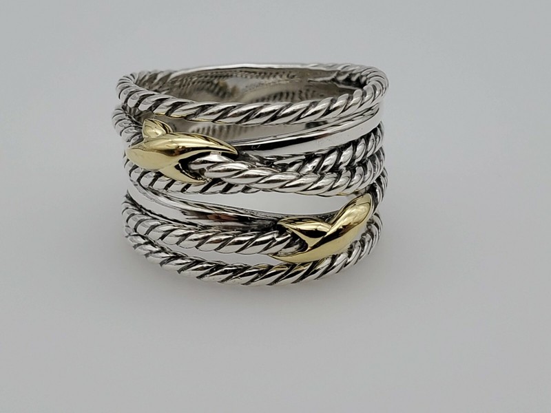 David Yurman Double X Crossover Wide Ring With 18k Gold Size 8