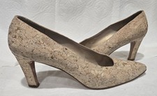 1980s STUART WEITZMAN NEW YORK Cork High Heel Pumps With Gold Accents Size 6W